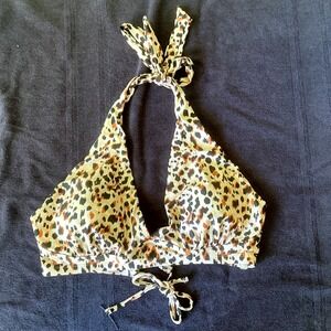 Wild Fable Bikini Top Womens 2X Leopard Print Excellent Halter Lace Up Back